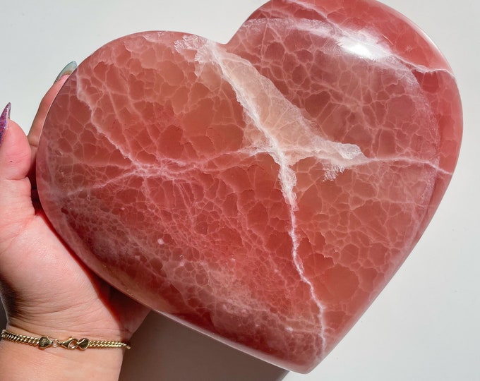 Premium rose calcite XXL large crystal heart healing crystal healing journey home decoration