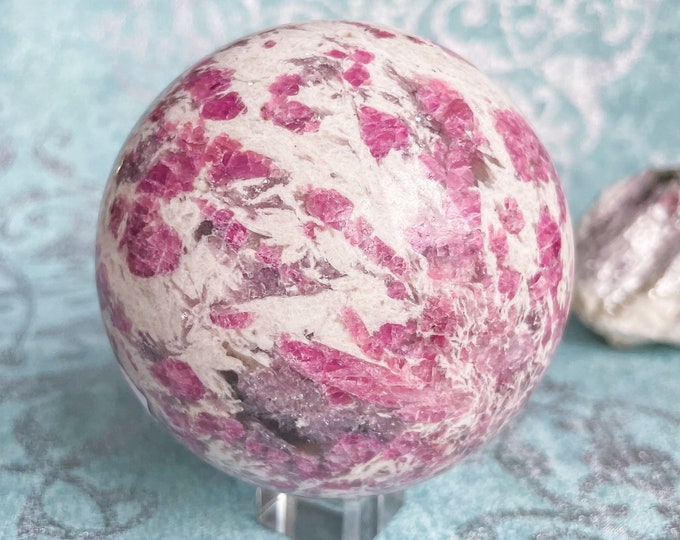 Rubellite lepidolite large crystal sphere healing crystal home decor