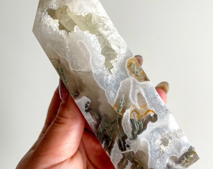 Moss agate crystal tower | moss agate home decoration | moss agate ornament | healing crystal | birthstone gifts| wedding anniversary gift