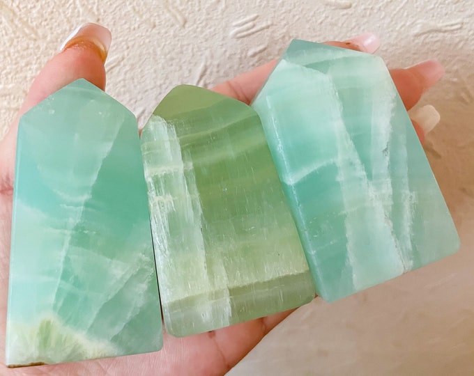 pistachio green calcite crystal tower chunky crystal tower healing crystal healing journey home decoration