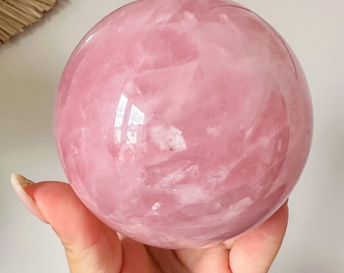 Rose quartz crystal sphere | healing crystal home decoration |rare crystal specimen | birthstone gifts| wedding anniversary gift