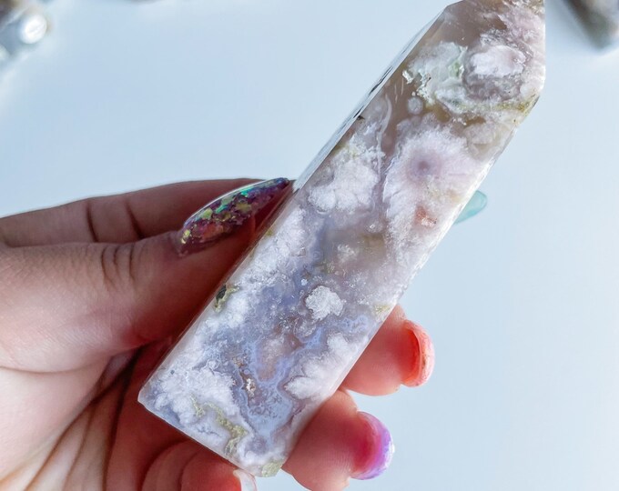 Druzy flower agate geode Crystal tower pink flower agate crystal tower healing crystal home decor