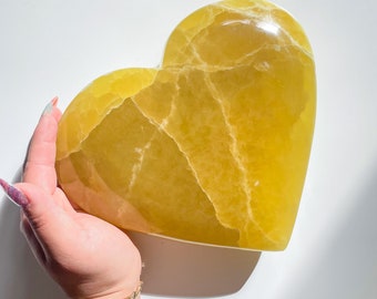 Lemon calcite crystal heart | XL large crystal heart healing crystal healing journey home decoration