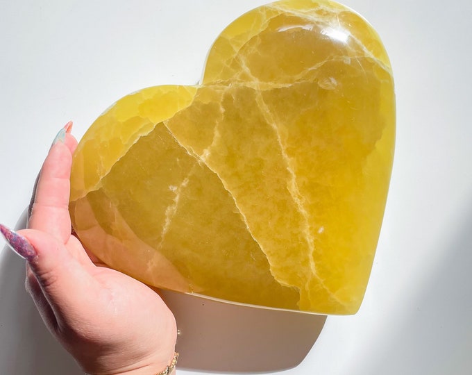 Lemon calcite crystal heart | XL large crystal heart healing crystal healing journey home decoration