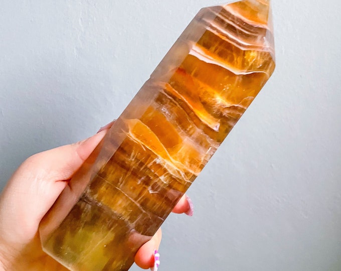 yellow Fluorite crystal tower,yellow fluorite tower,premium fluorite crystal point, rare crystal tower,crystal home decoration