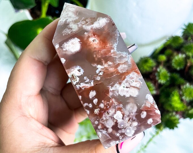 Flower agate crystal tower |cherry blossom agate home decoration | flower agate specimen | healing crystal | birthday gift|anniversary gift