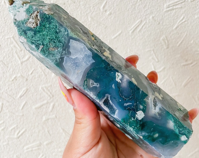 Moss agate crystal tower | moss agate home decoration | moss agate ornament | healing crystal | birthstone gifts| wedding anniversary gift