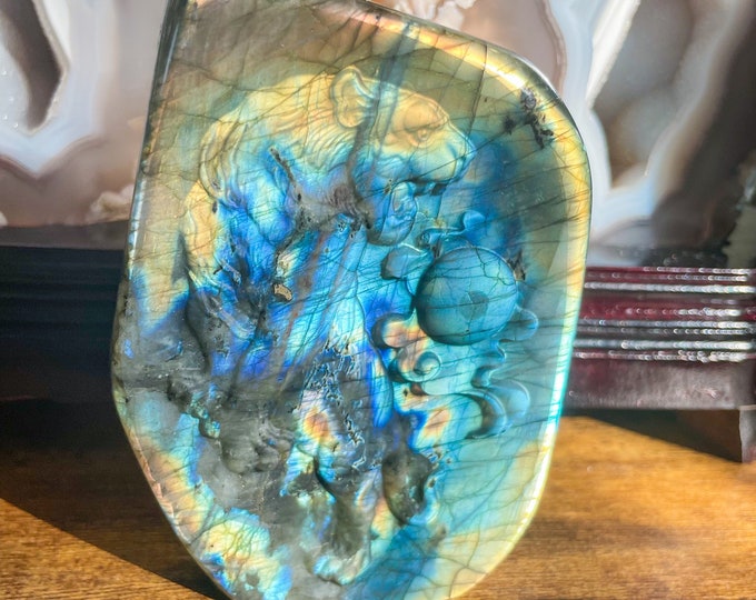 Labradorite hand carving tiger freeform Healing Crystal home decor