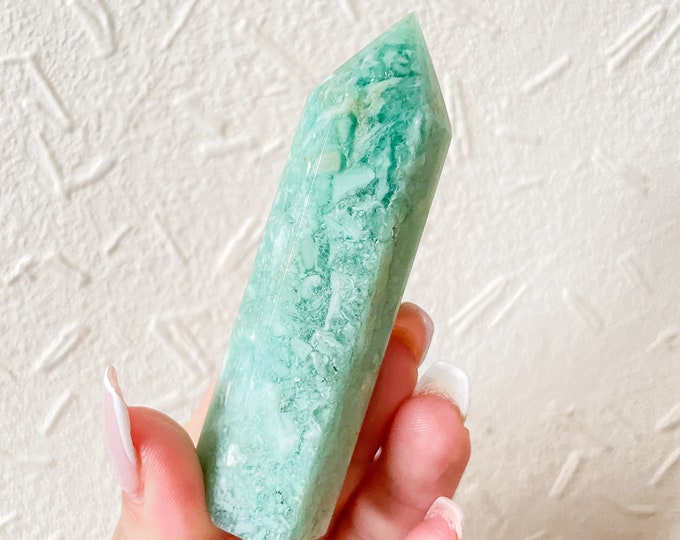 Druzy Fluorite tower, grass fluorite tower, green fluorite crystal point, rare crystal tower, healing journey home decoration