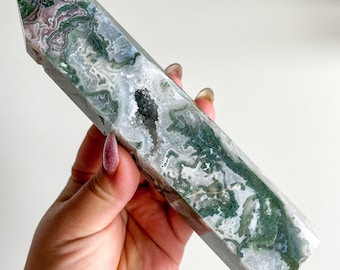 Moss agate crystal tower | large moss agate home decoration | moss agate| healing crystal | birthstone gifts| wedding anniversary gift