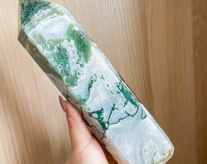 Moss agate crystal tower | moss agate home decoration | moss agate ornament | healing crystal | birthstone gifts| wedding anniversary gift