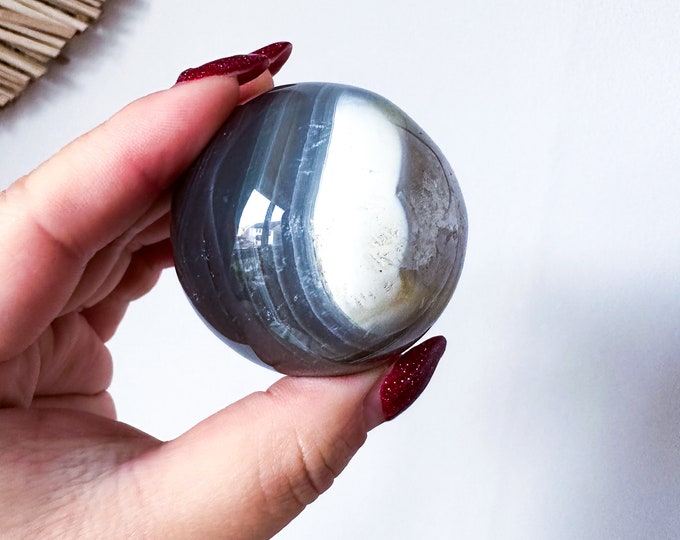 Orca Agate natural crystal sphere| unique crystal home decor| Tranquility home style | Earthy decor | Oceanic decor | unique gift idea