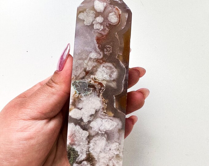 Black Flower agate crystal tower (NT) |flower agate home decoration | flower agate specimen  | unique gift| anniversary gift