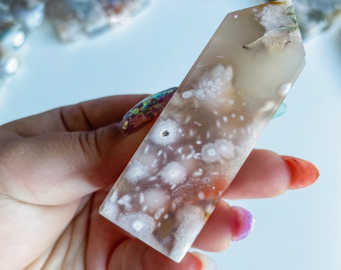 Druzy flower agate geode Crystal tower pink flower agate crystal tower healing crystal home decor