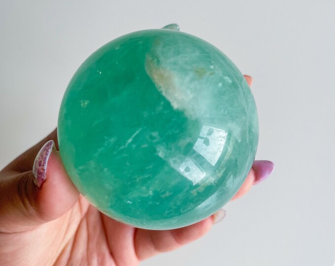 Green fluorite crystal sphere healing crystal home decor