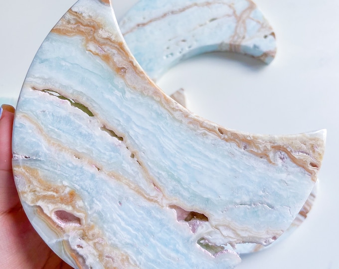 Caribbean calcite large crystal moon hand carving healing crystal healing journey home decoration