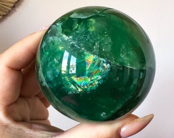 Esfera de cristal de fluorita verde, cristal curativo, decoración del hogar