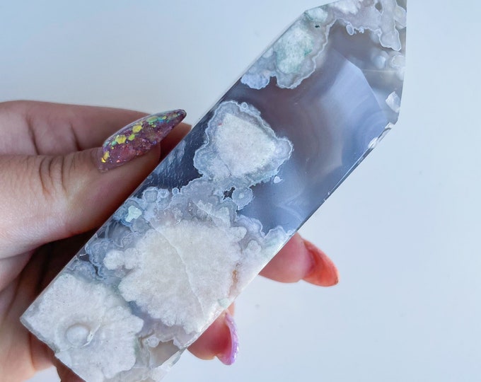Druzy flower agate geode Crystal tower pink flower agate crystal tower healing crystal home decor
