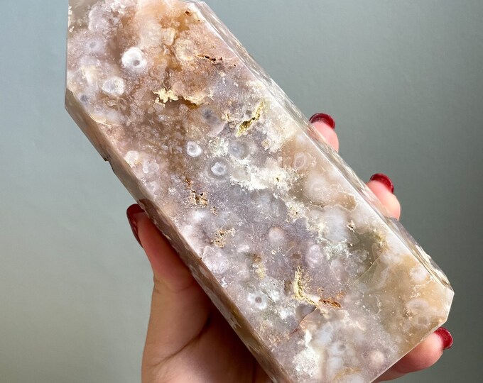 Flower agate crystal tower |cherry blossom agate home decoration | flower agate specimen | healing crystal | birthday gift|anniversary gift