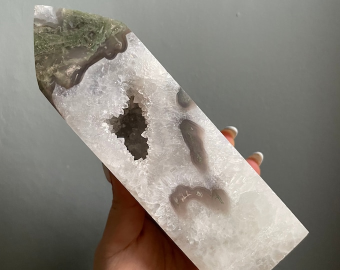 Moss agate crystal tower | moss agate home decoration | moss agate ornament | healing crystal | birthstone gifts| wedding anniversary gift