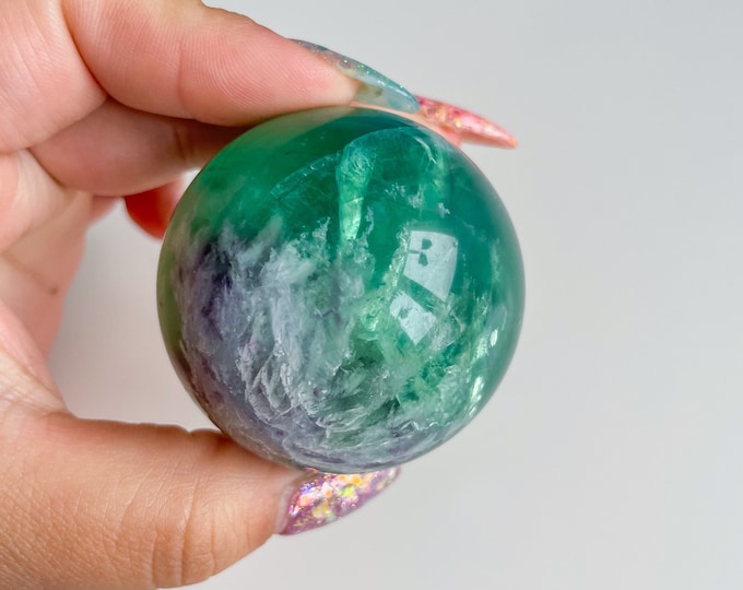 Snowflake green fluorite crystal sphere healing crystal home decor