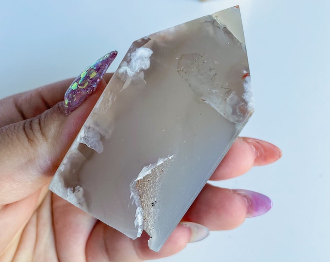 Druzy flower agate geode Crystal tower pink flower agate crystal tower healing crystal home decor