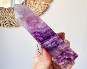 Fluorite crystal tower | Fuchsia fluorite |silk fluorite | pink fluorite | purple fluorite  crystal tower healing crystal home decoration