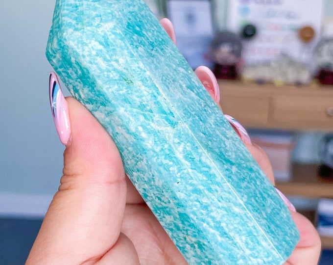 Amazonite high quality silver shimmer natural amazonite crystal tower healing crystal