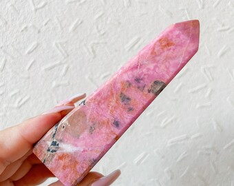 Rhodonite crystal tower chunky crystal tower healing crystal healing journey home decoration