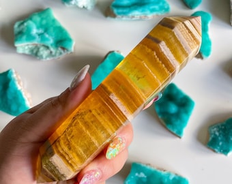 Natural yellow fluorite Double terminated crystal wand crystal healing crystal grid crystal magic home decoration meditation