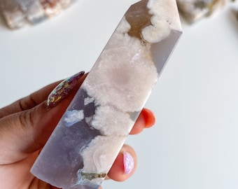 Druzy flower agate geode Crystal tower pink flower agate crystal tower healing crystal home decor