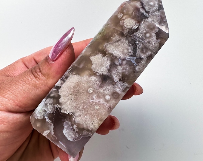 Black Flower agate crystal tower (NT) |flower agate home decoration | flower agate specimen  | unique gift| anniversary gift
