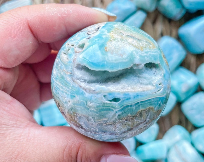 Blue aragonite crystal sphere healing crystal home decor