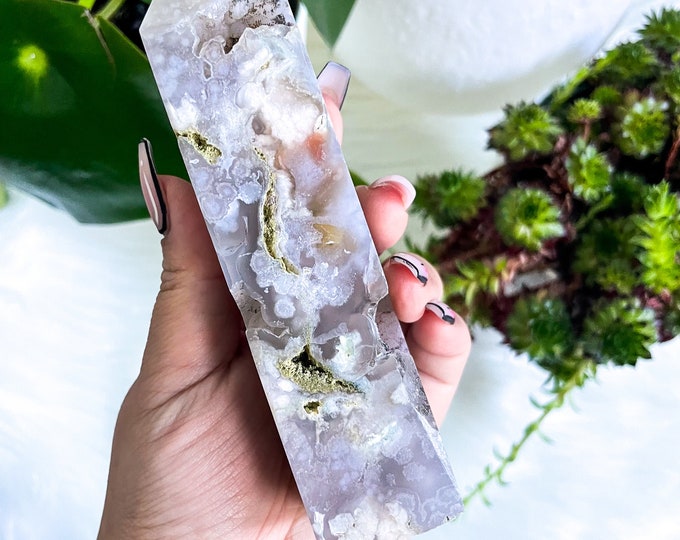 Flower agate crystal tower |cherry blossom agate home decoration | flower agate specimen | healing crystal | birthday gift|anniversary gift