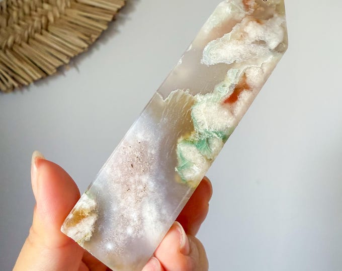 Premium flower agate crystal tower healing crystal home decor