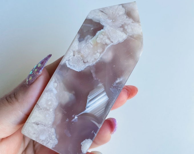 Druzy flower agate geode Crystal tower pink flower agate crystal tower healing crystal home decor