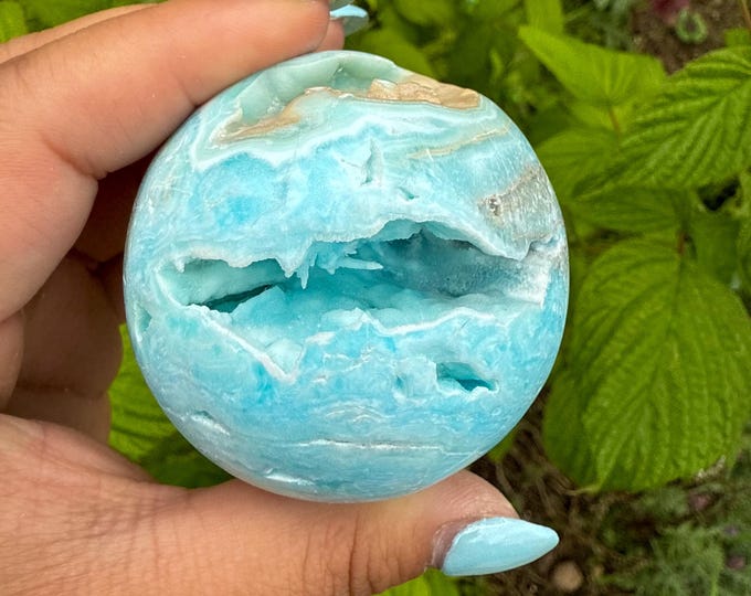 Blue aragonite crystal sphere healing crystal home decor