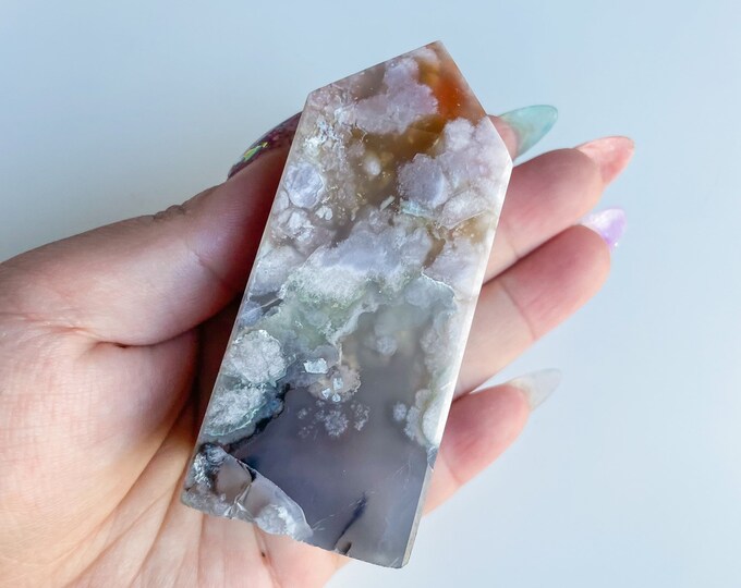 Druzy flower agate geode Crystal tower pink flower agate crystal tower healing crystal home decor