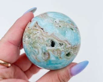 Blue aragonite crystal sphere healing crystal home decor