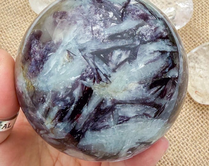Aquamarine Crystal Sphere with pink tourmaline  Lepidolite,kyanite & Smoky Quartz | Natural Gemstone Sphere | Crystal Decor | Collector Gift