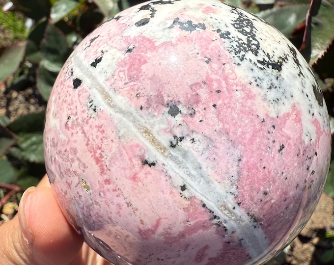 Peruvian Rhodochrosite with pyrite Sphere |pink crystal gift | pink crystal wellbeing home decoration | unique love birthday gift