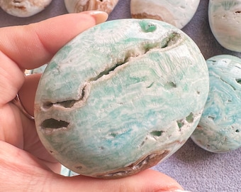 Reiki Healing Blue aragonite palm stone- Throat chakra& root chakra Healing crystal