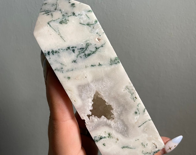 Moss agate crystal tower | moss agate home decoration | moss agate ornament | healing crystal | birthstone gifts| wedding anniversary gift