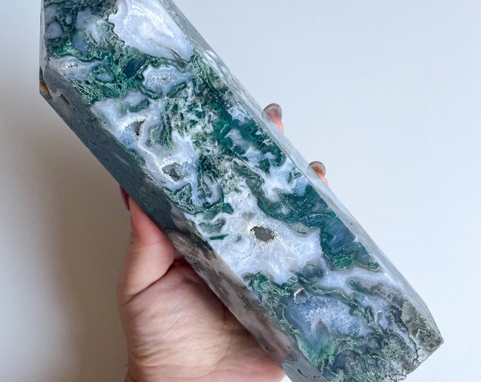 Moss agate crystal tower | moss agate home decoration | moss agate ornament | healing crystal | birthstone gifts| wedding anniversary gift