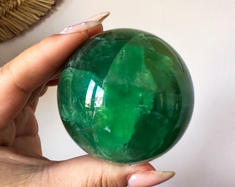 Esfera de cristal de fluorita verde, cristal curativo, decoración del hogar