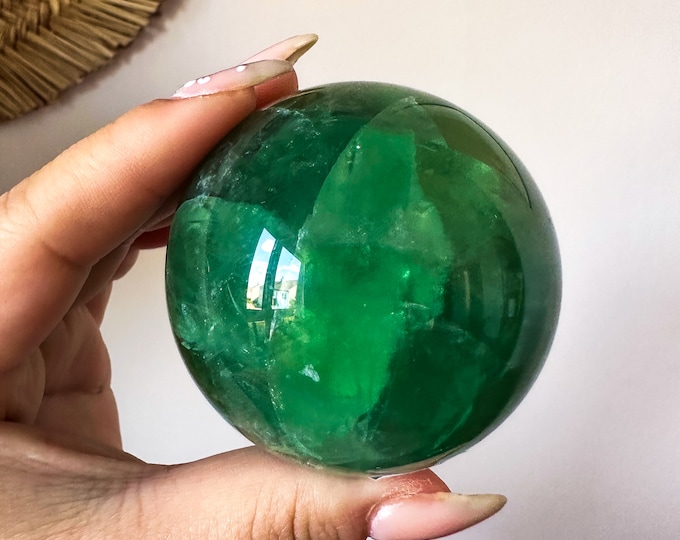 Green fluorite crystal sphere healing crystal home decor