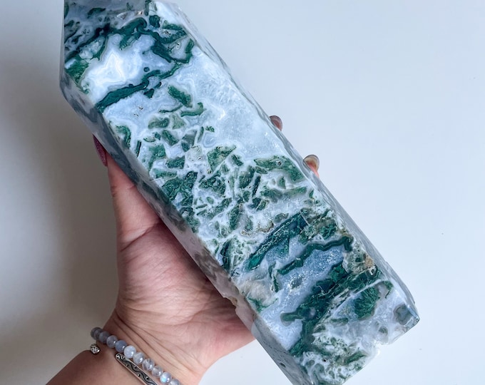Moss agate crystal tower | moss agate home decoration | moss agate ornament | healing crystal | birthstone gifts| wedding anniversary gift