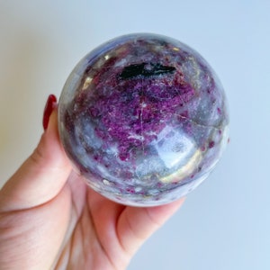 Rubellite with quartz and smoky quartz crystal sphere healing crystal home decor