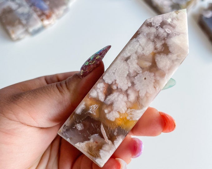 Druzy flower agate geode Crystal tower pink flower agate crystal tower healing crystal home decor