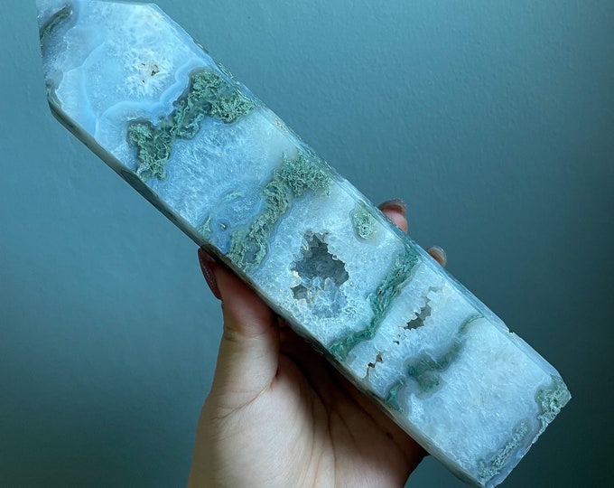 Moss agate crystal tower | moss agate home decoration | moss agate ornament | healing crystal | birthstone gifts| wedding anniversary gift
